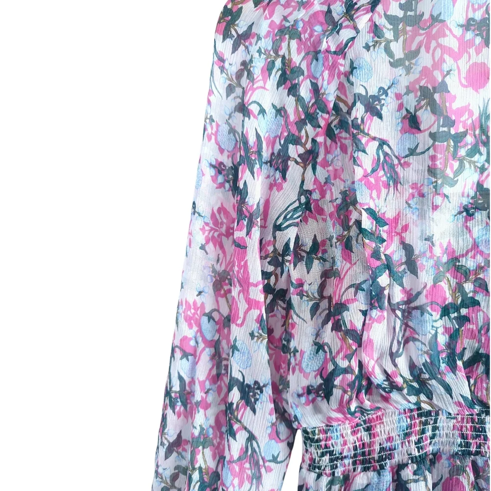DIANE VON FURSTENBERG Kelby Floral Silk Mini Tiered Ruffle Pink Dress Size XS - Picture 13 of 17